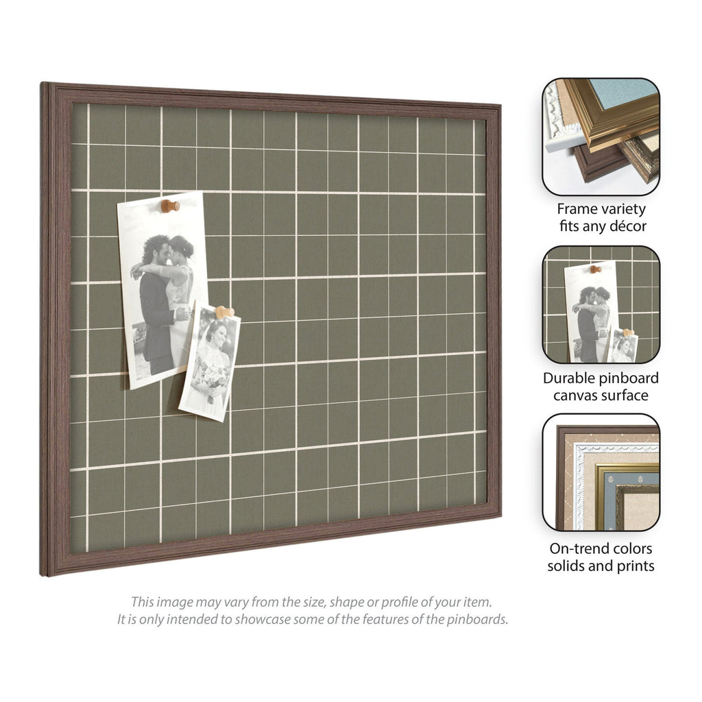 Framed Fabric Pinboard Sage Green Plaid Wall Organization