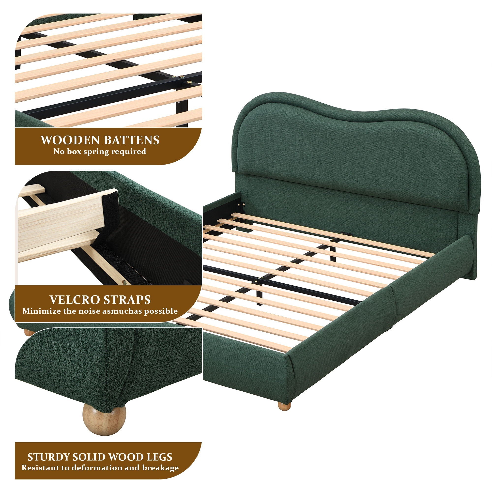 Upholstered Platform Bed Frame With Curved Headboard