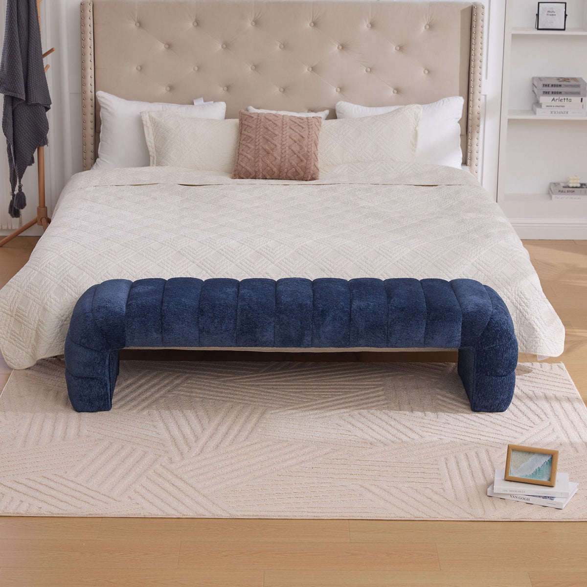 Channel-Tufted Upholstered Bed Bench