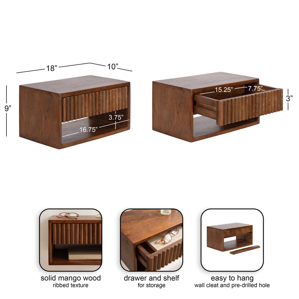 Reid Floating Wood Side Table with Open Storage