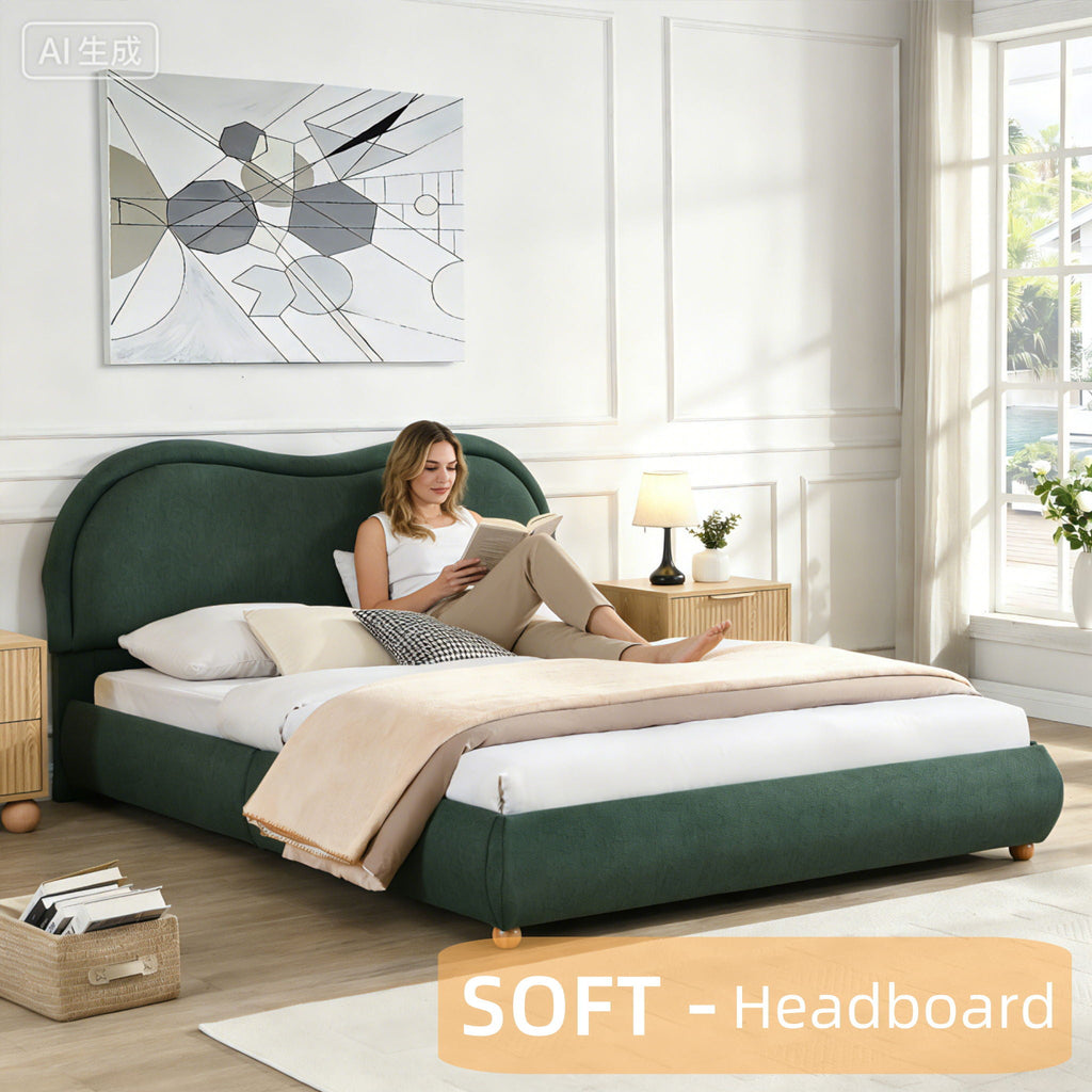 Upholstered Platform Bed Frame With Curved Headboard
