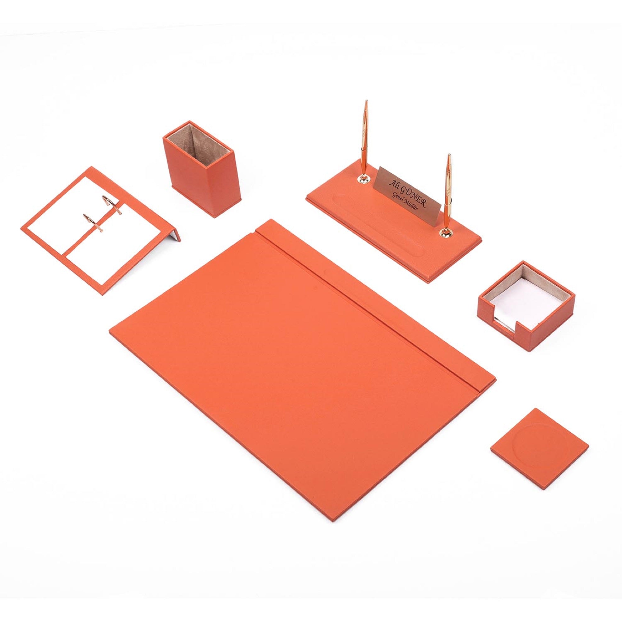 MOOG Leather Desk Set-8 Accessories - Pink - 8 PCS