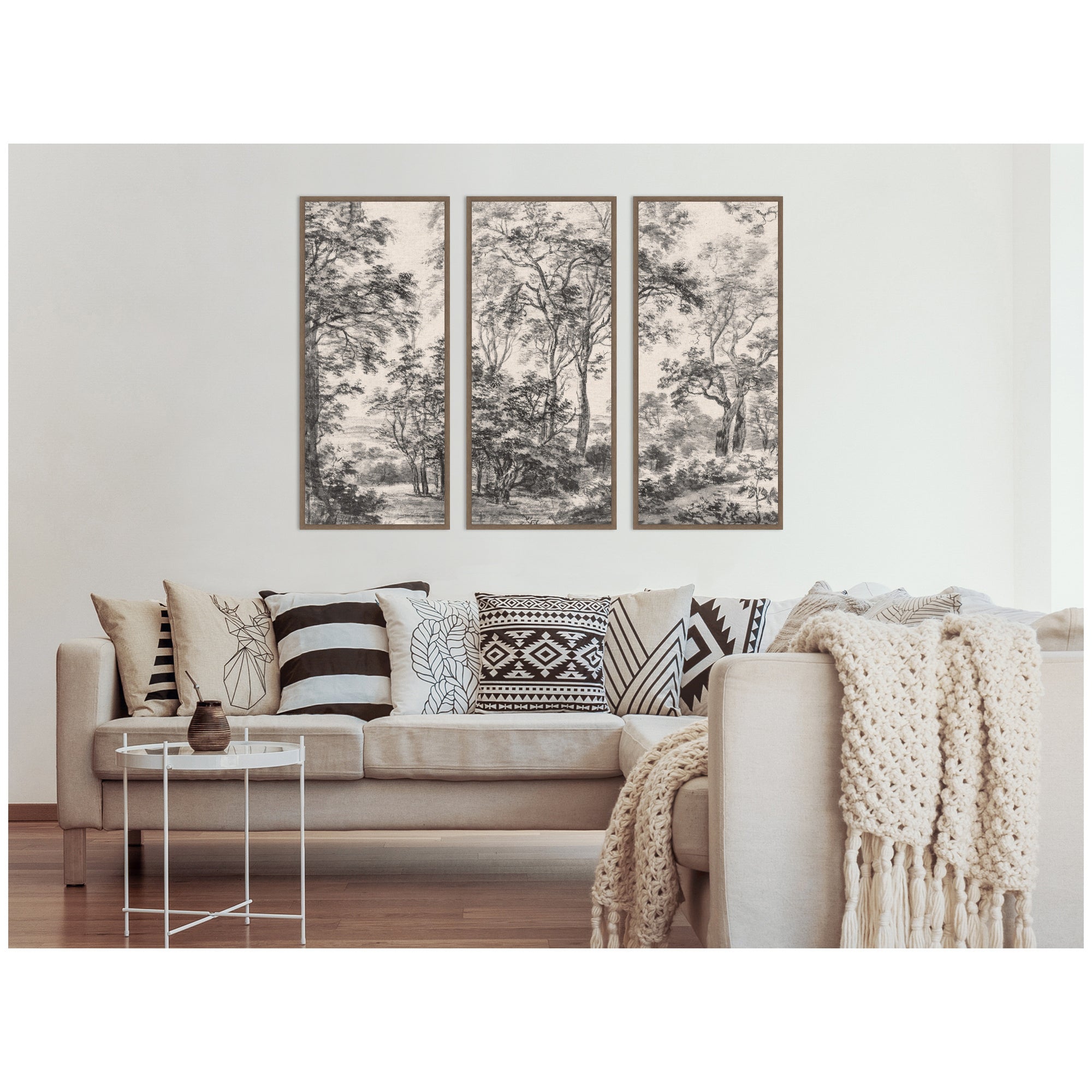 Wooded 1648 Antonie Waterloo Linen Panel 3 Piece Framed Canvas Wall Art Set by Nostalgia Prints