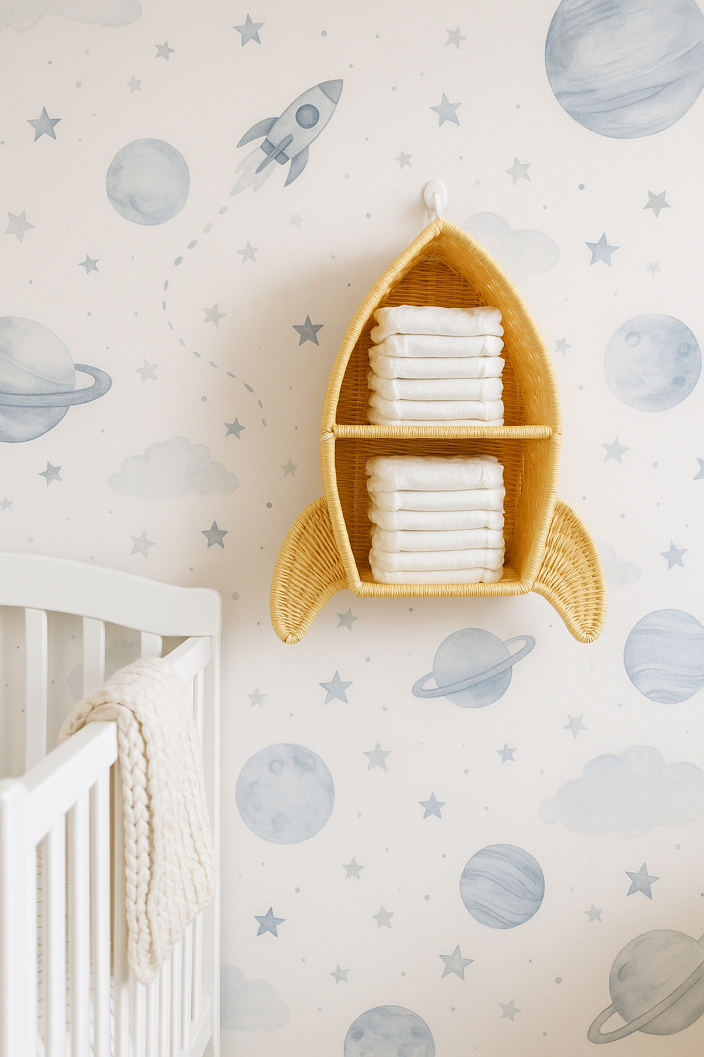 Natural Rattan Rocket Wall Shelf