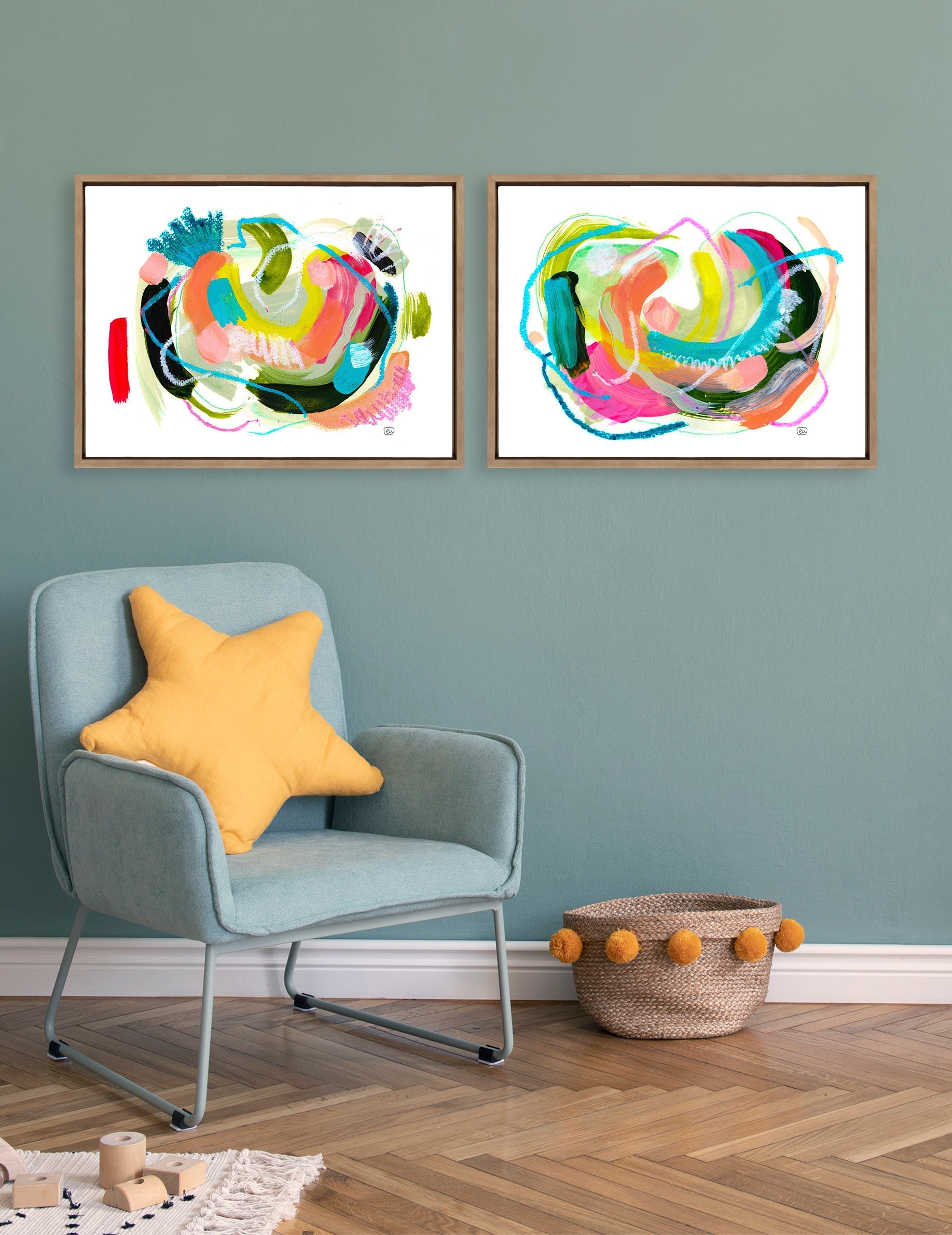Sylvie Joy No 1 and 2 Framed Canvas Art Set by Erika Wynn