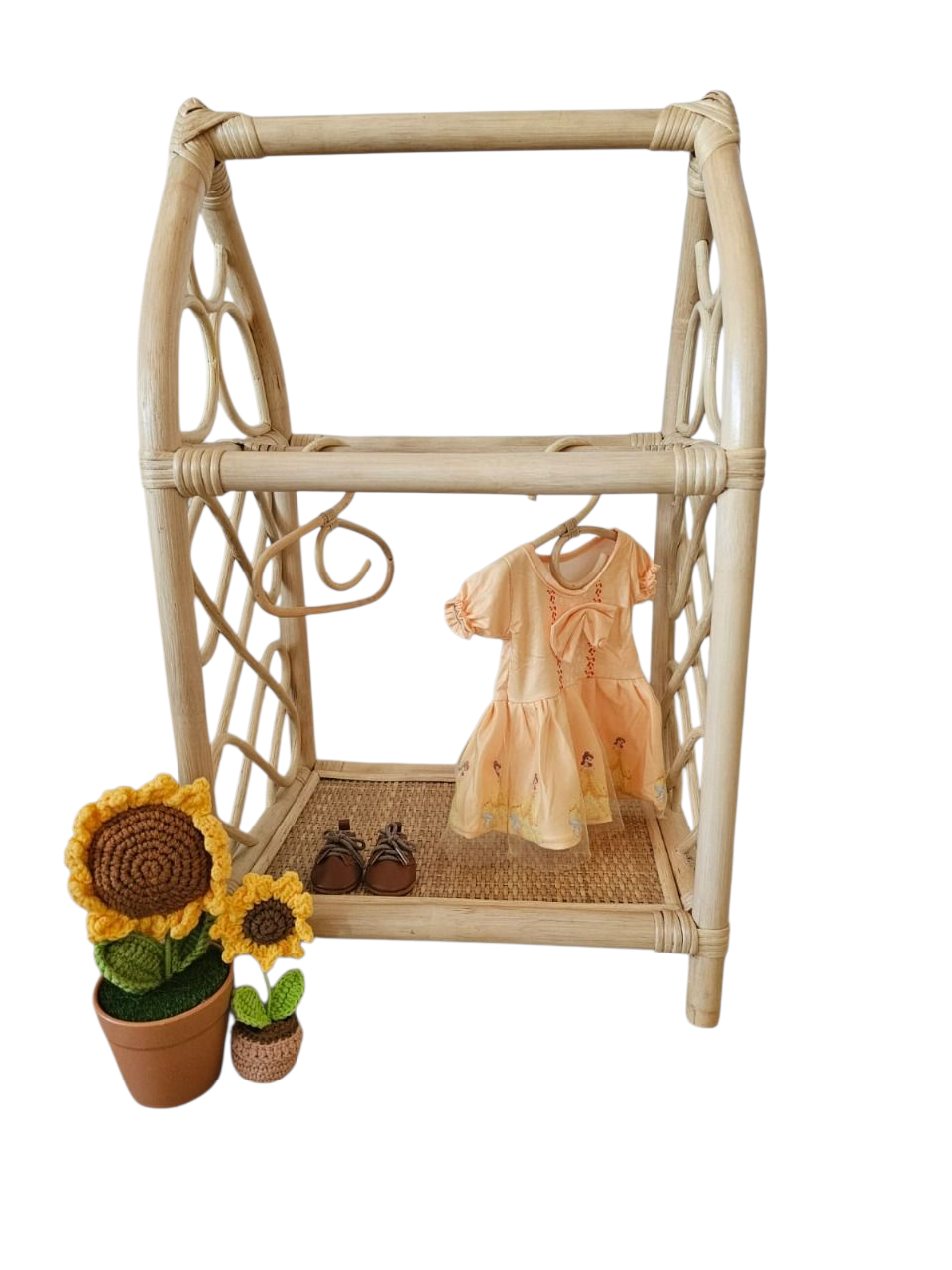 Rattan Doll Clothes Rack with Hangers