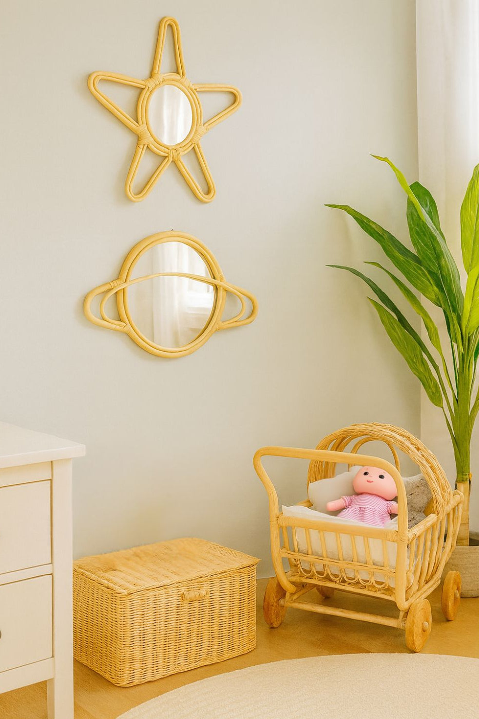 Natural Rattan Saturn Mirror