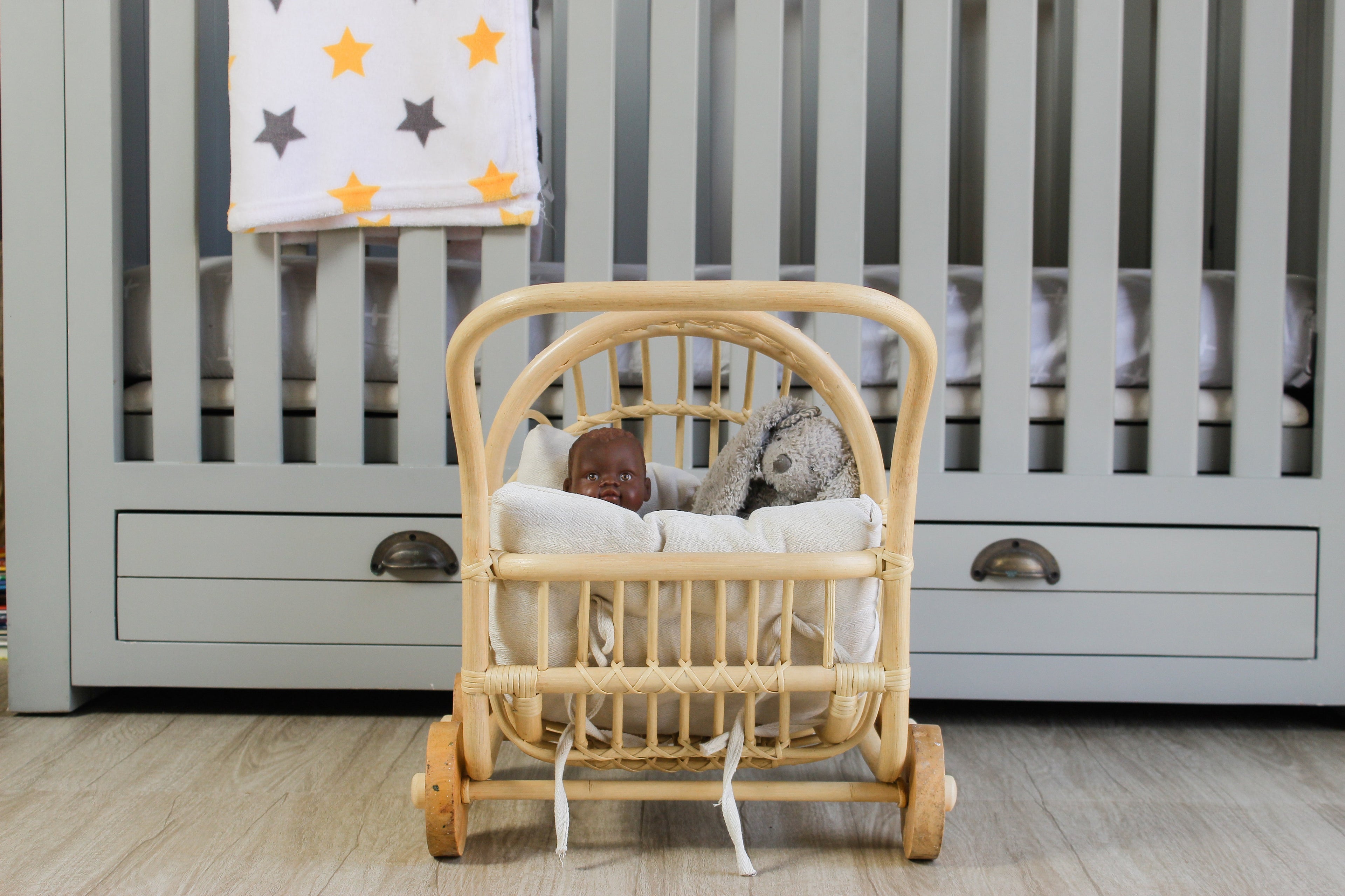 Handwoven Rattan Doll Stroller