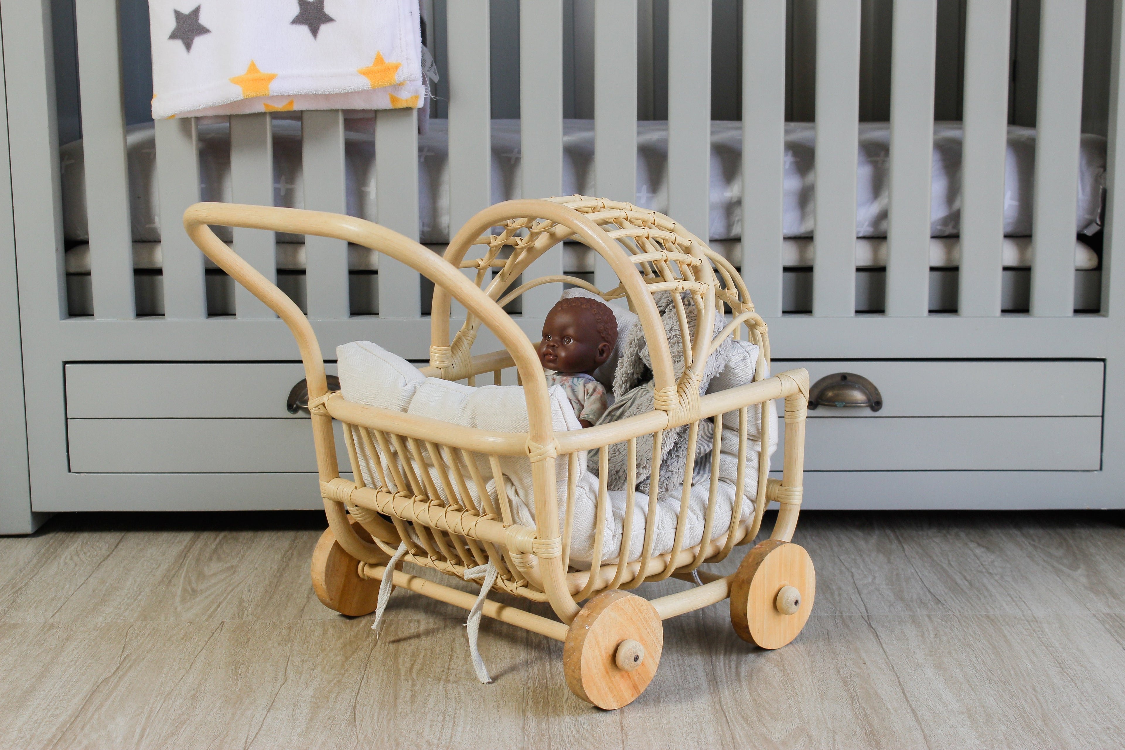 Handwoven Rattan Doll Stroller