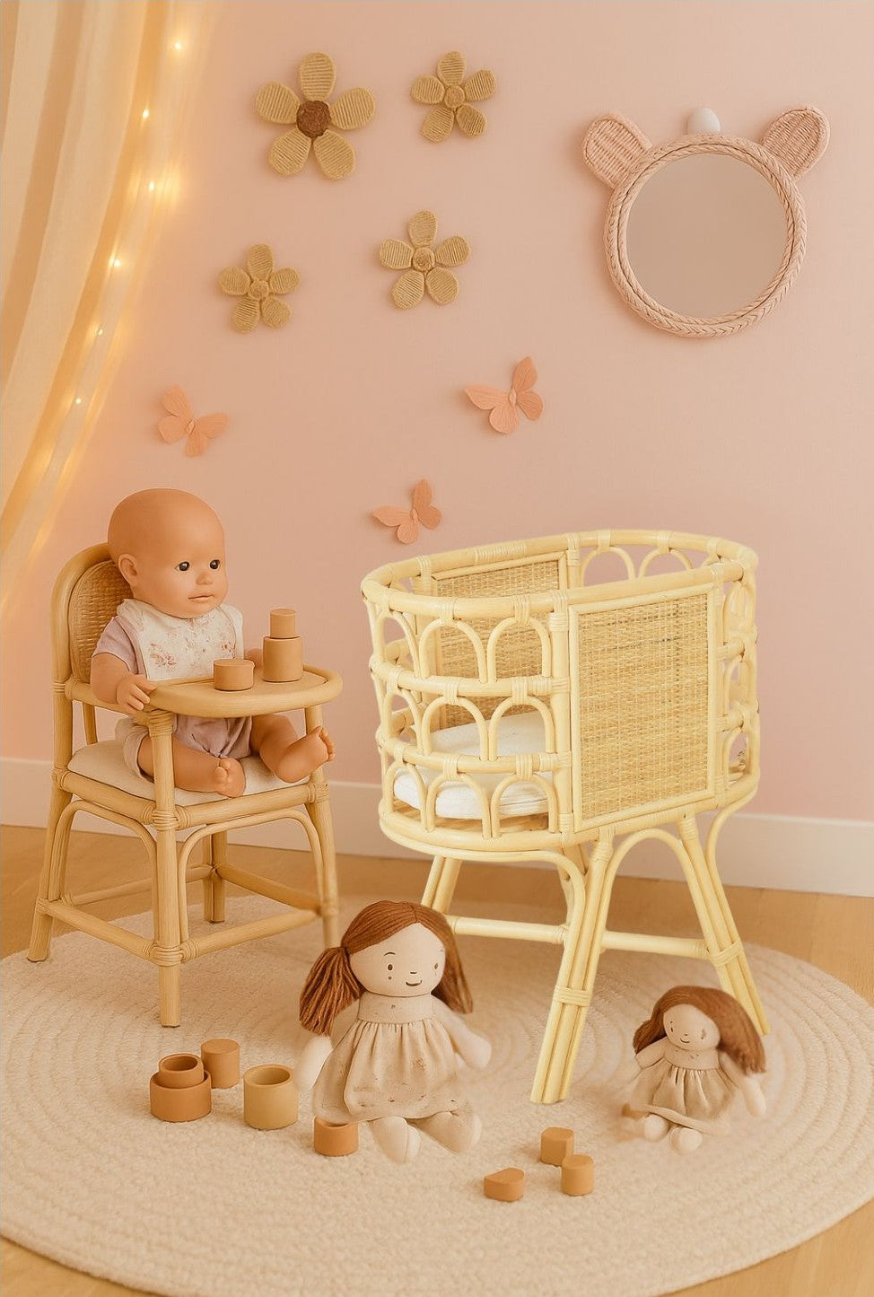 Handwoven Rattan Doll Crib