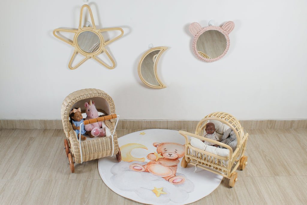 Handwoven Rattan Doll Stroller