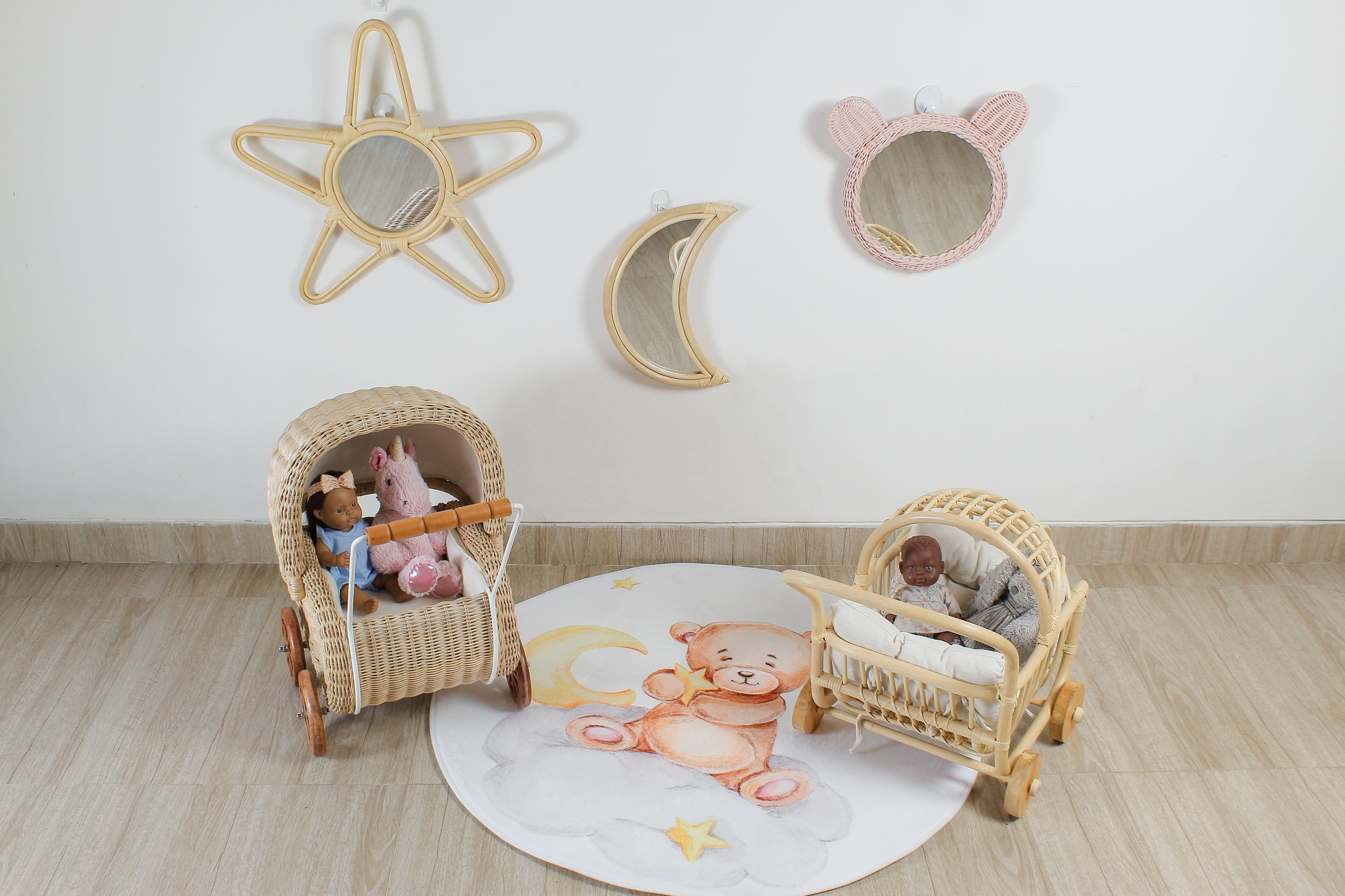 Handwoven Rattan Doll Stroller