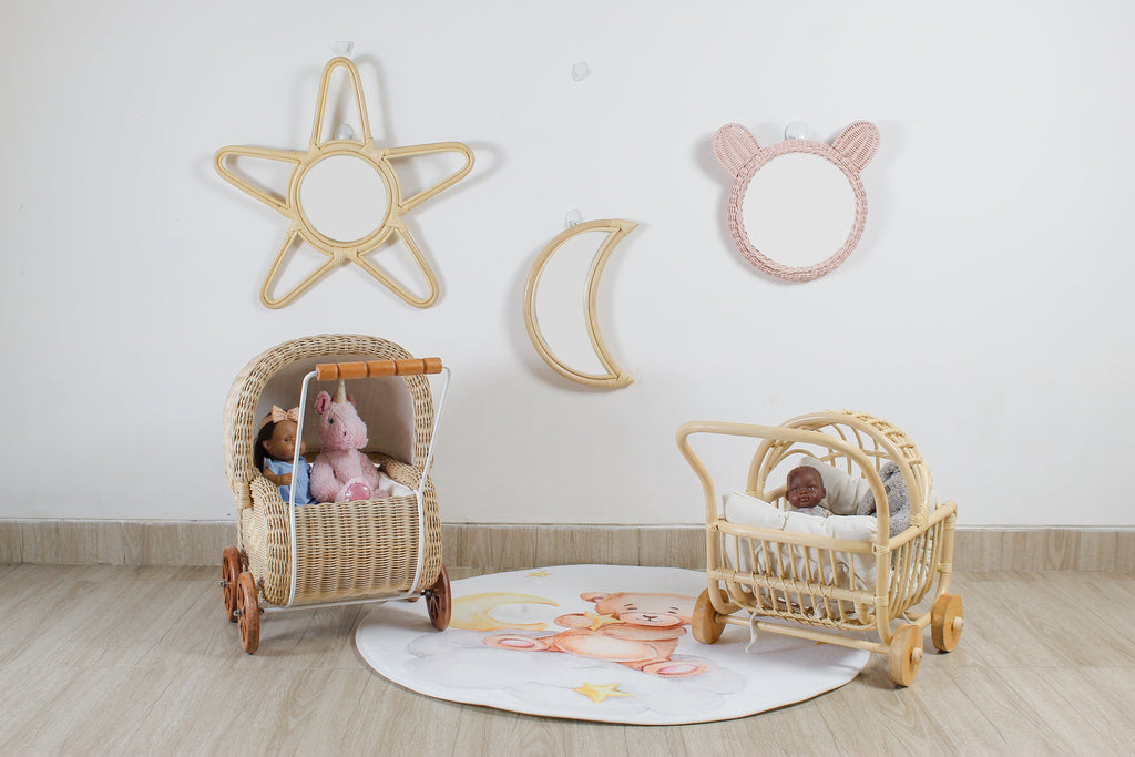Handwoven Rattan Doll Stroller