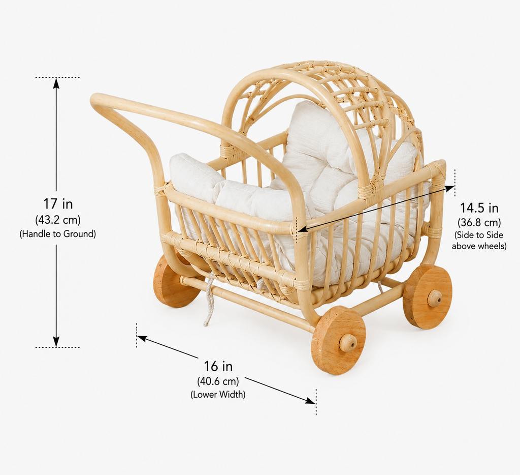 Handwoven Rattan Doll Stroller