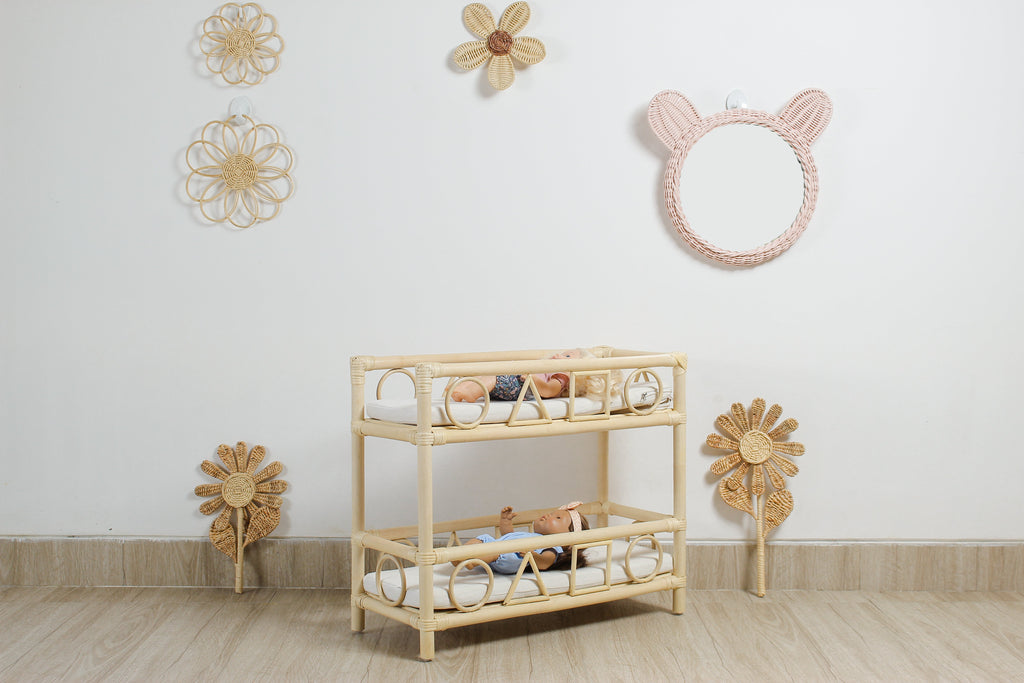 Pink Rattan Teddy Bear Wall Mirror