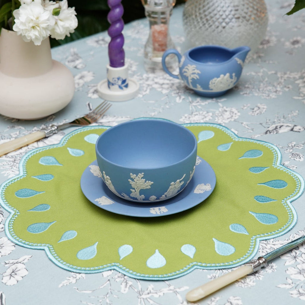 DROPLET GREEN ROUND FABRIC PLACEMAT (Set Of 4)