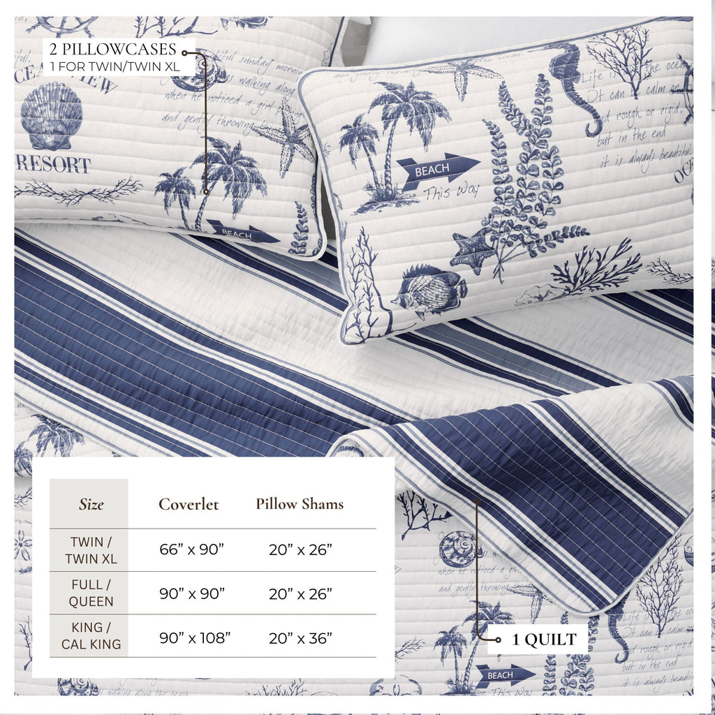 Coastal Printed Cotton Quilt Set - Calypso Collection