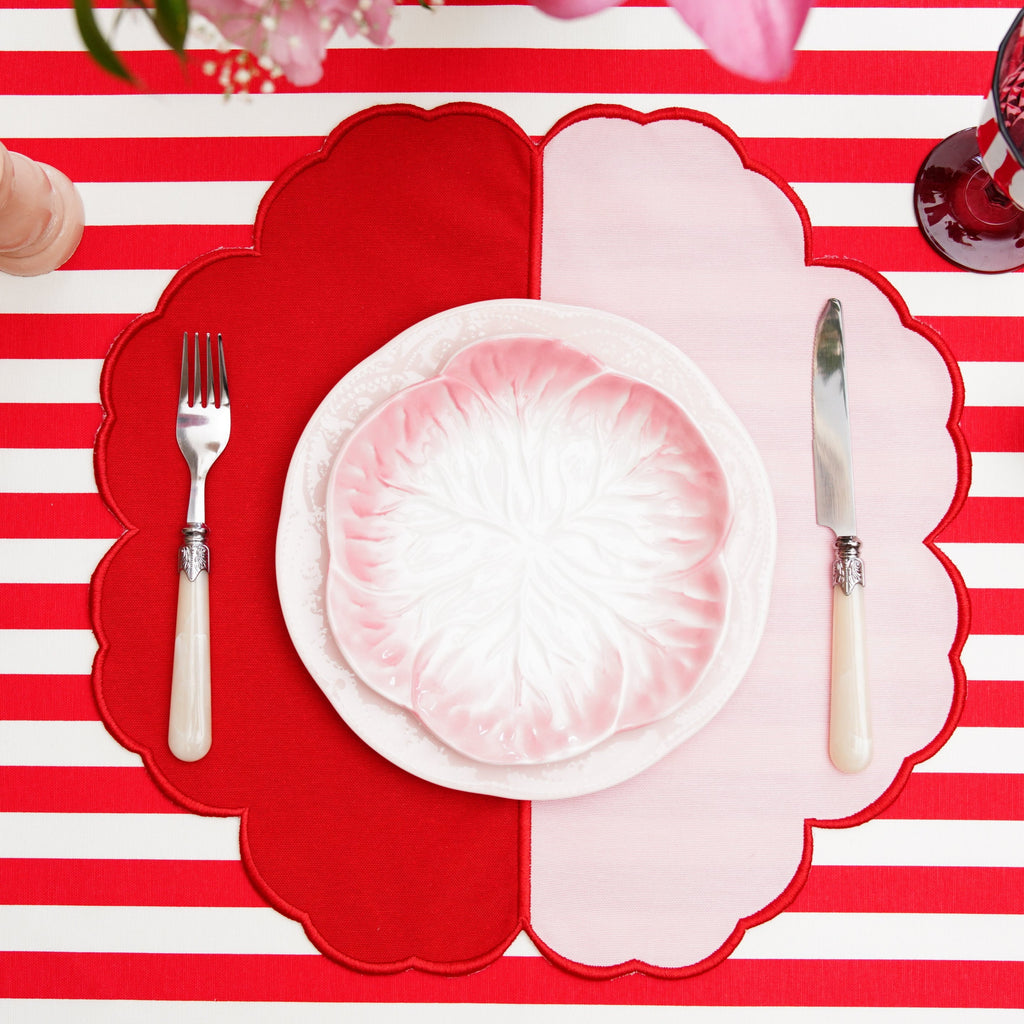 DUALITY PINK RED SCALLOPED FABRIC PLACEMAT (Set Of 4)