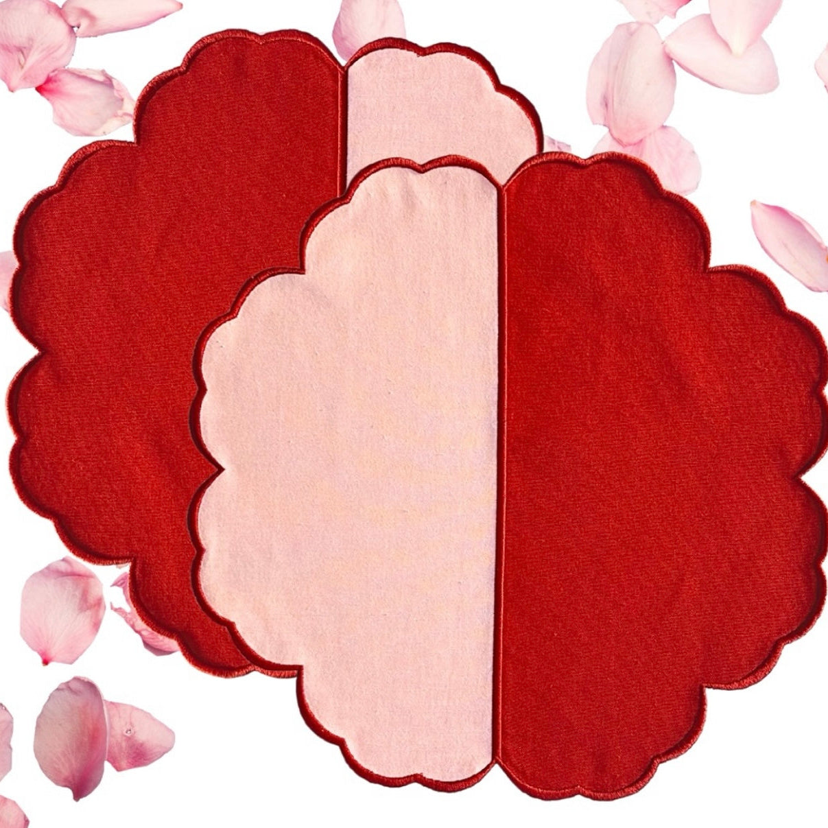 DUALITY PINK RED SCALLOPED FABRIC PLACEMAT (Set Of 4)