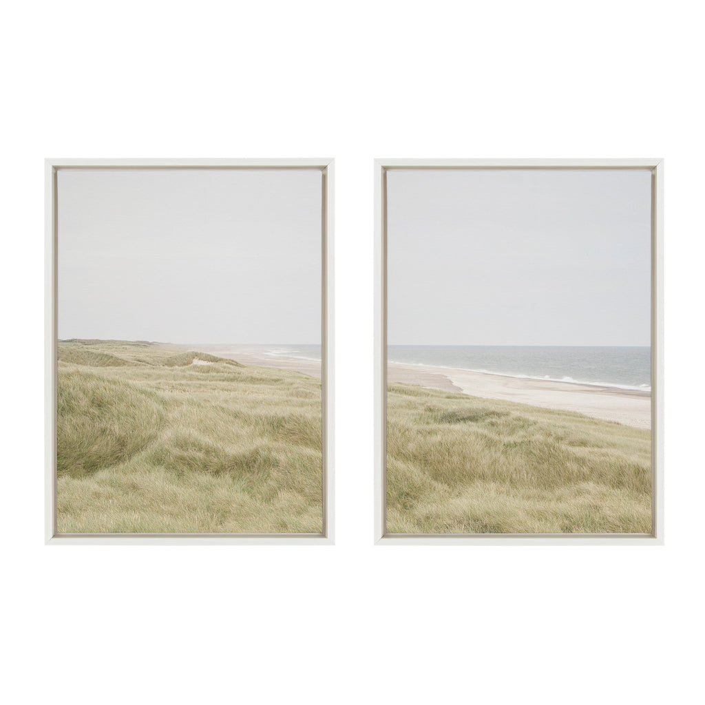 Sylvie Peaceful and Serene Coastal Landscape Left and Right Framed Canvas Art Set by The Creative Bunch Studio