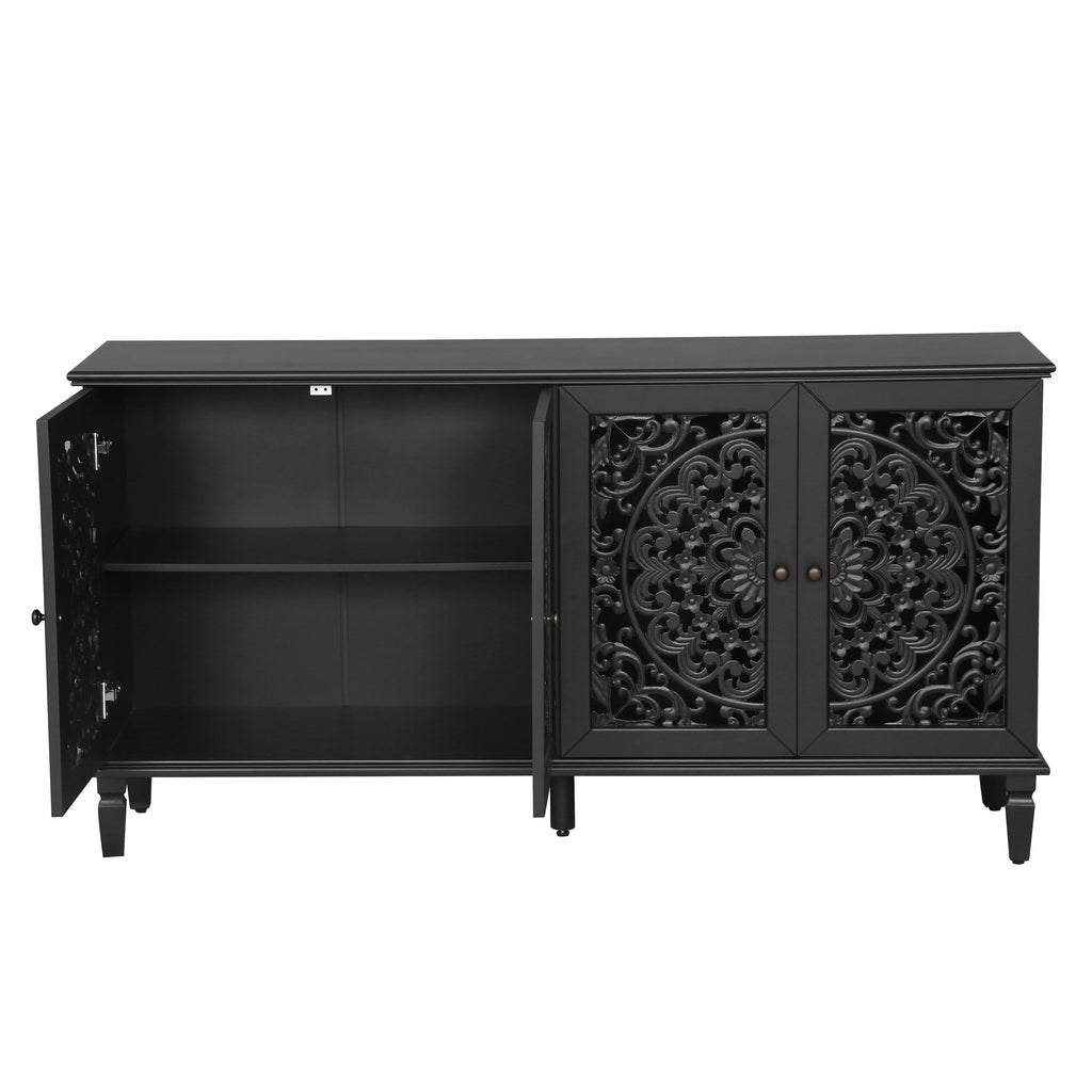 60" Antique Buffet Cabinet with Floral Carvings