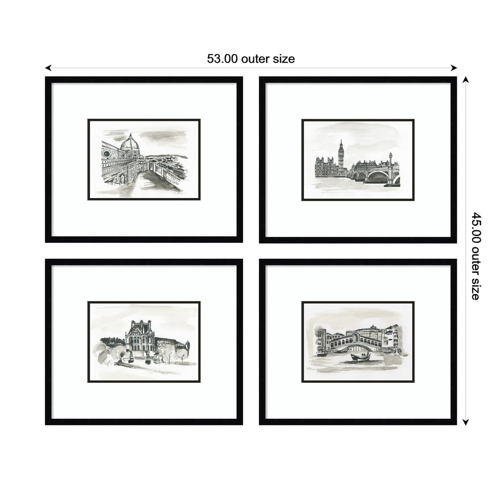 Vintage Europe — 4-Piece Framed Art Set