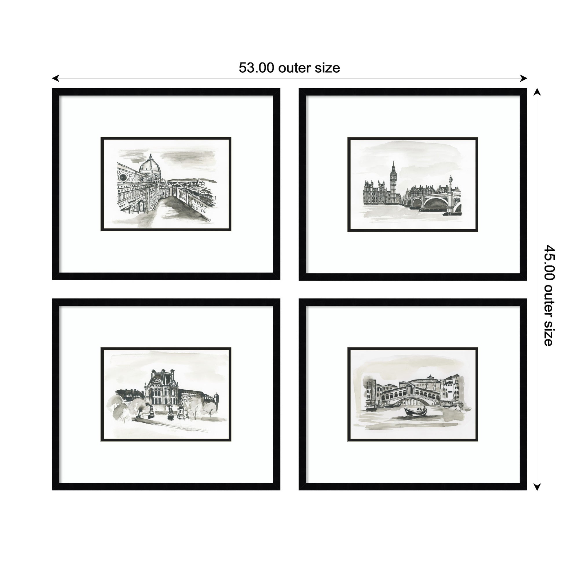 Vintage Europe — 4-Piece Framed Art Set