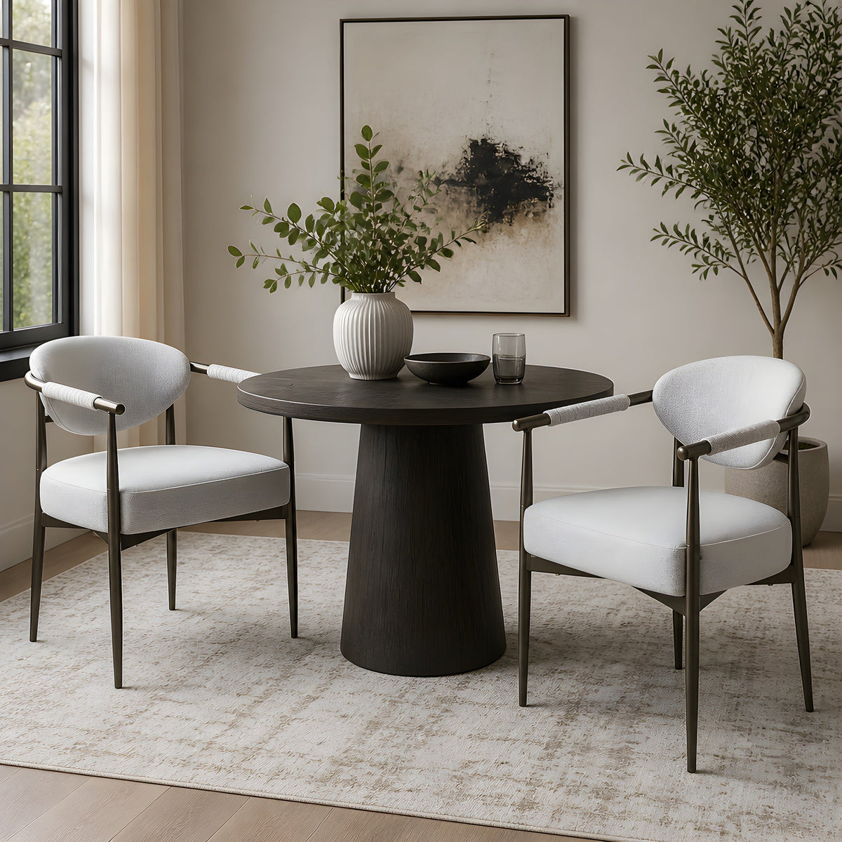 Bronze-Frame Upholstered Dining Chairs — Set of 2