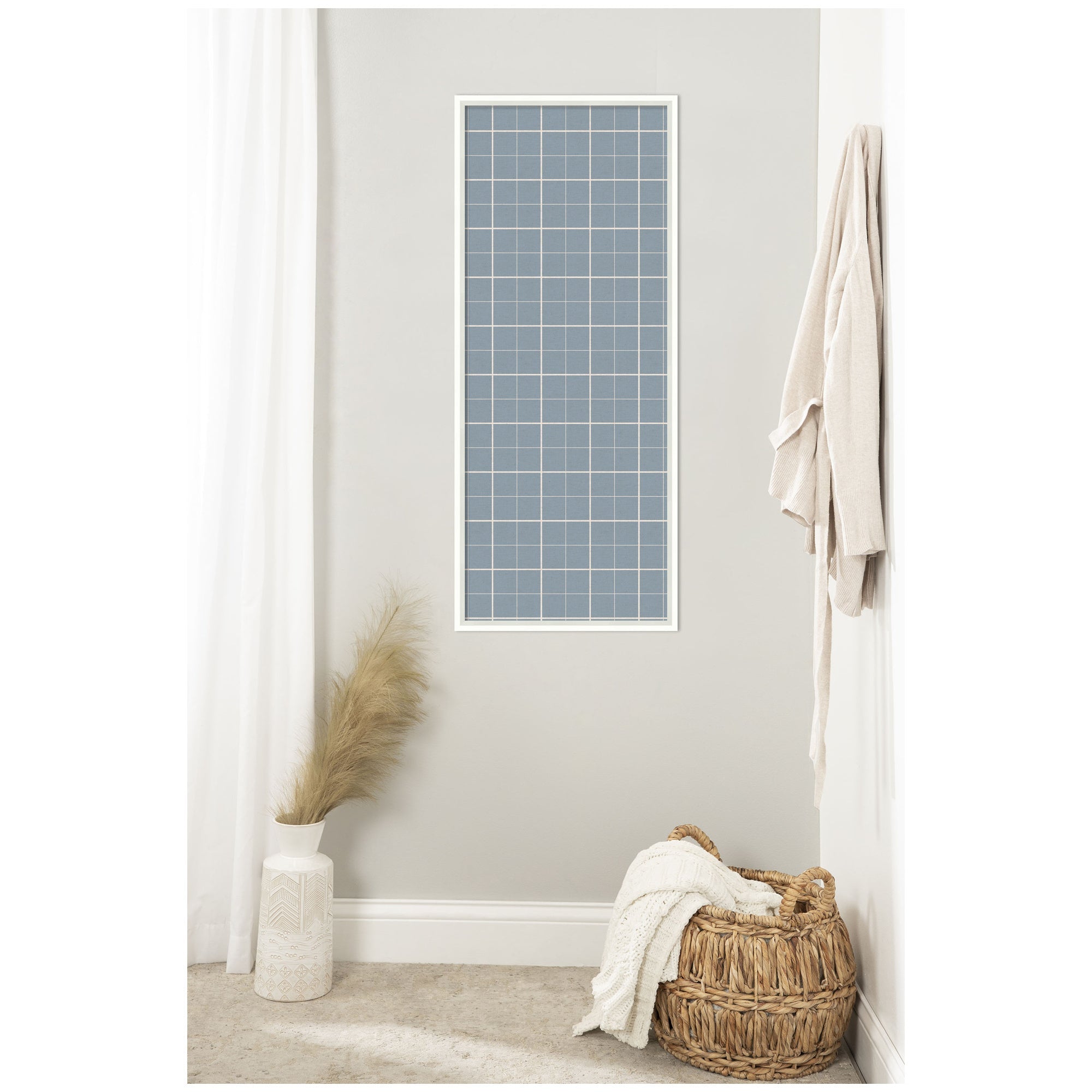 Framed Fabric Pinboard Light Blue Plaid Wall Organization