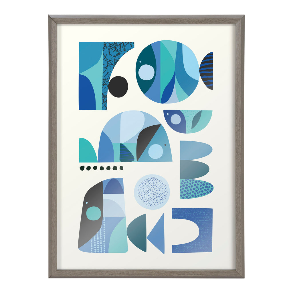 Blue Mid-Century Fish Framed Art
