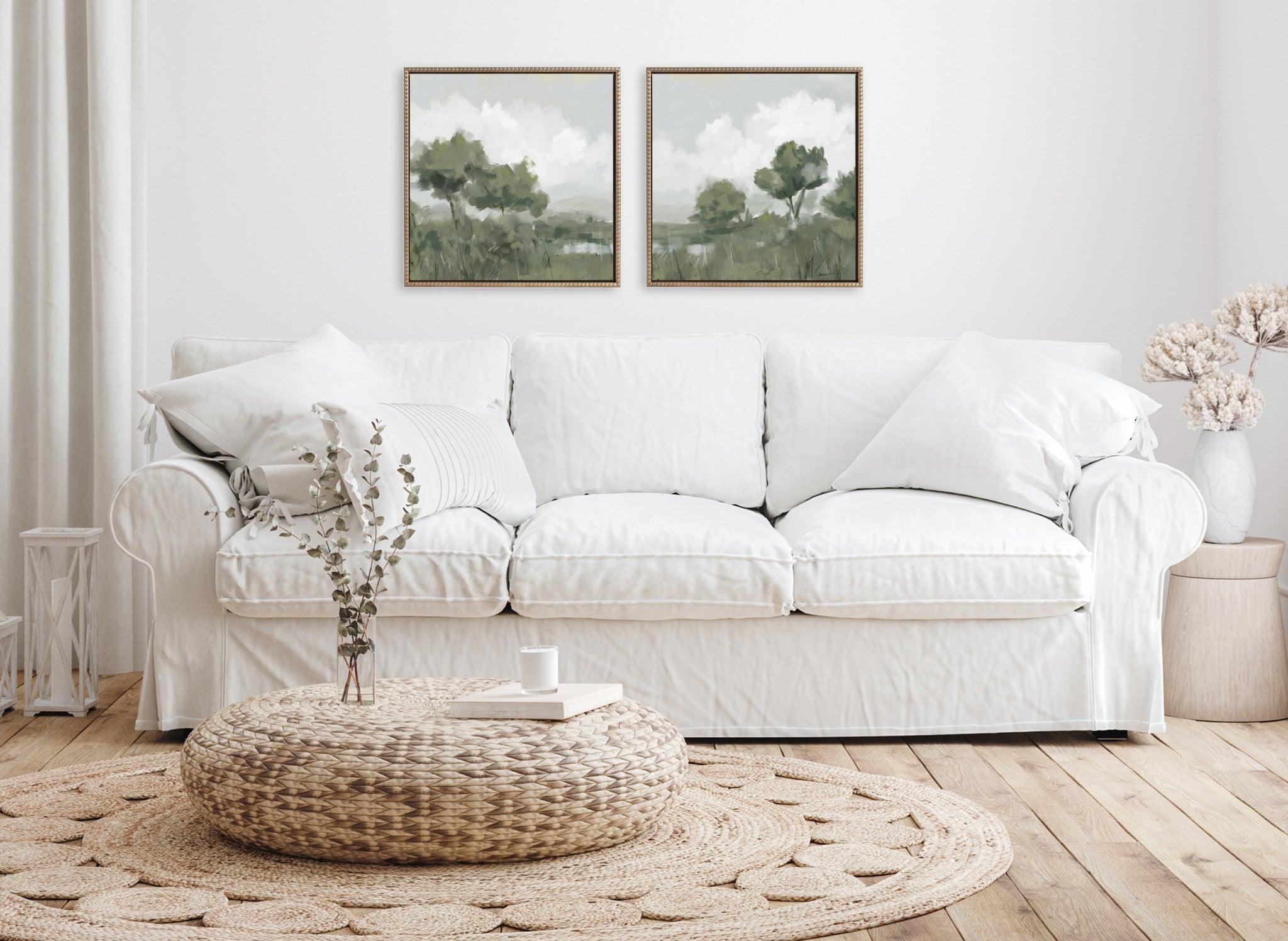 Sylvie Shades of Olive 1 and 2 Framed Canvas Art Set by Mary Sparrow