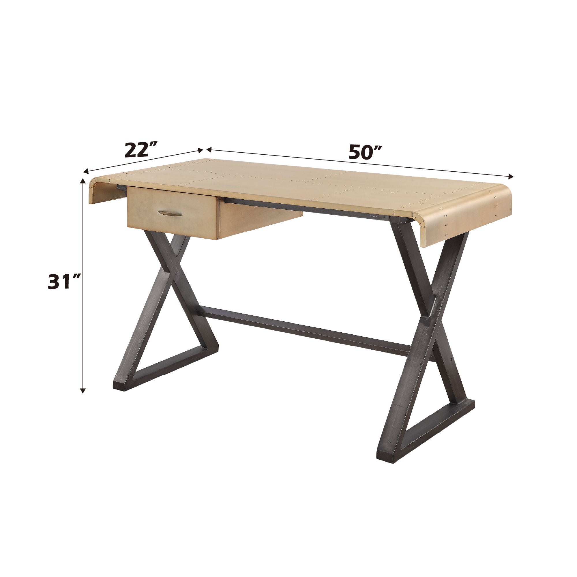 Danton Leather & Aluminum Writing Desk — Gold