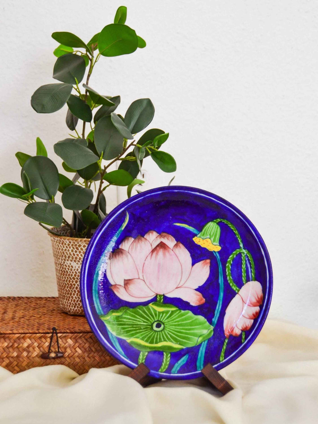 Padma Lotus Plate — Handcrafted Blue Pottery Wall Decor