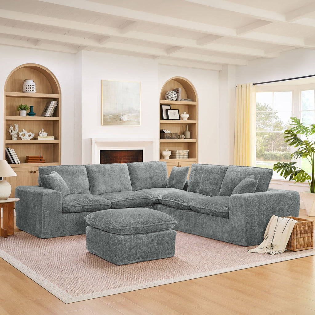 Cloud-Comfort Modular Sectional Sofa with Moveable Ottoman
