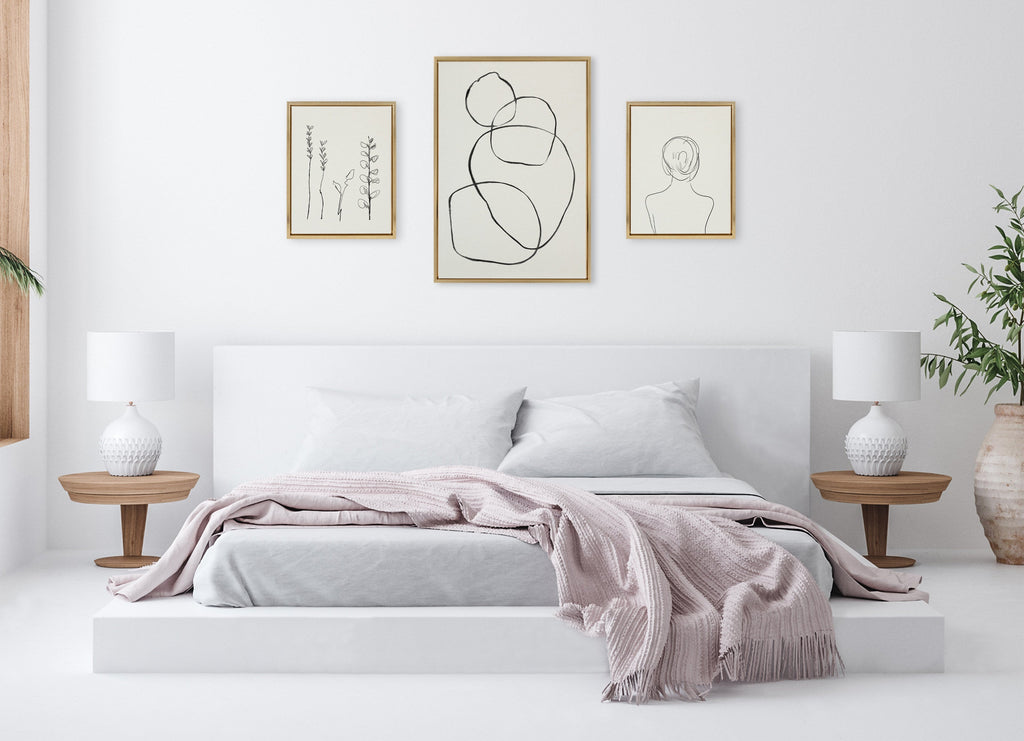 Sylvie Going in Circles and Minimalist Woman Framed Canvas Set by Teju Reval of SnazzyHues