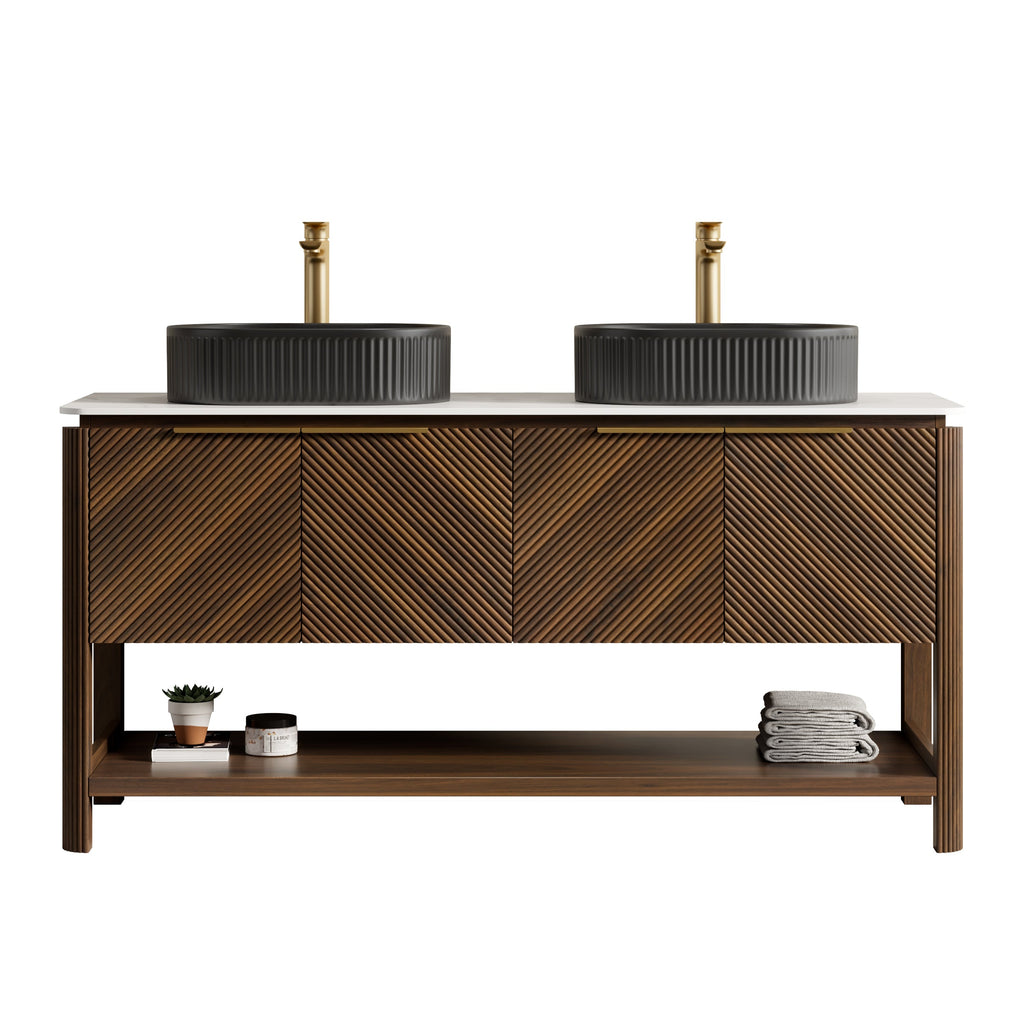 Indigo 60" Bathroom Vanity with Sintered Stone Countertop and Vessel Sink