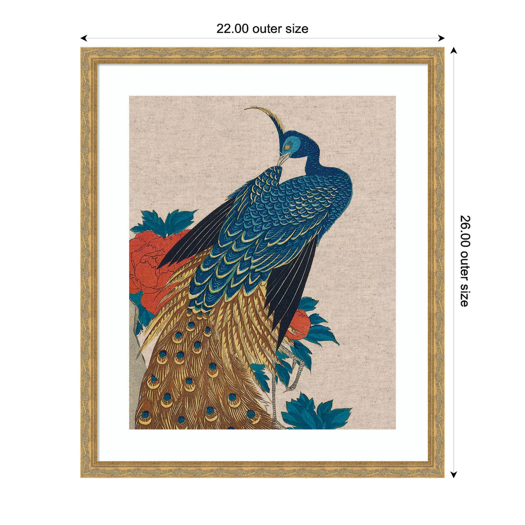 Framed Art Peacock and Peonies 1840 Utagawa Hiroshige Neutral Linen by The Art Institute of Chicago