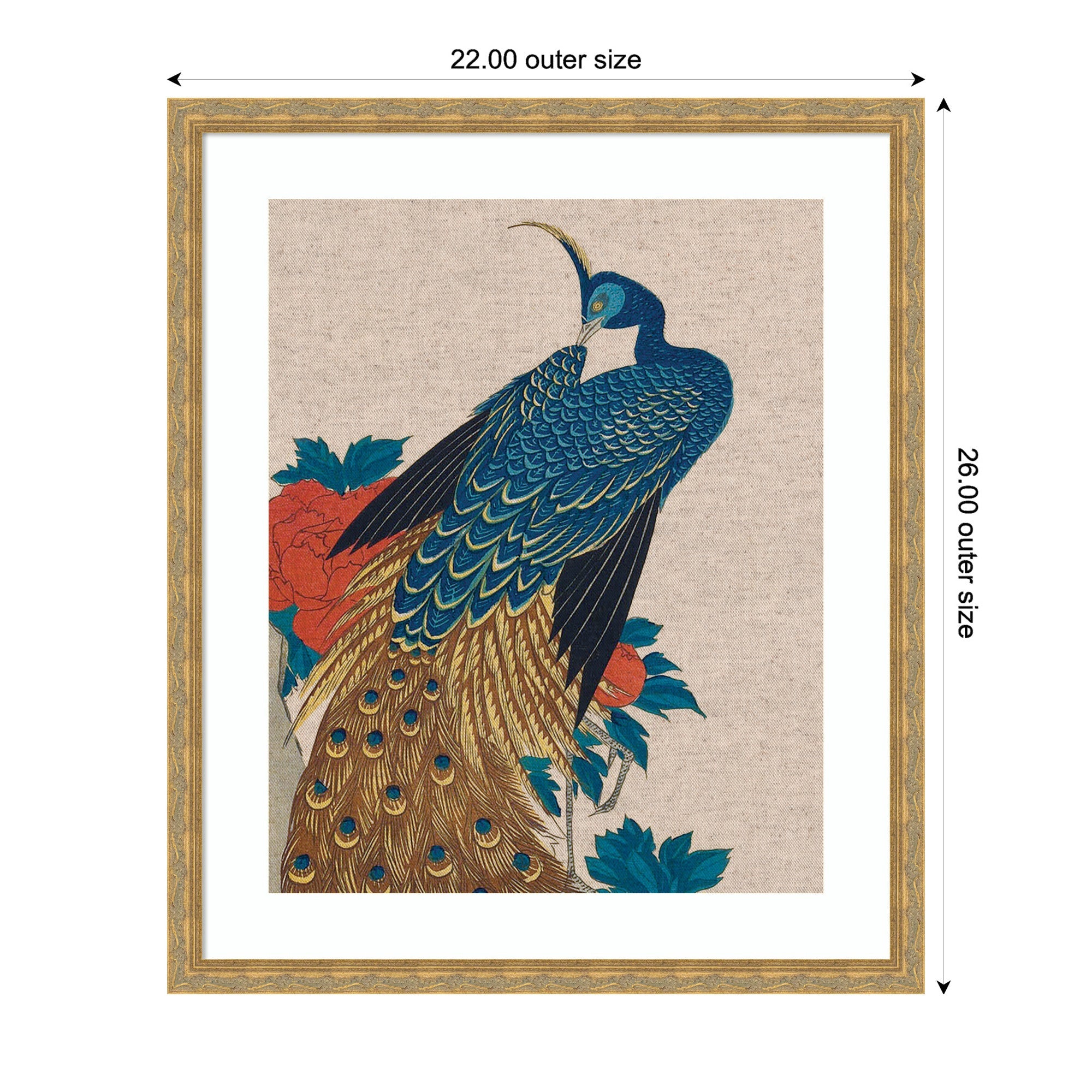 Framed Art Peacock and Peonies 1840 Utagawa Hiroshige Neutral Linen by The Art Institute of Chicago