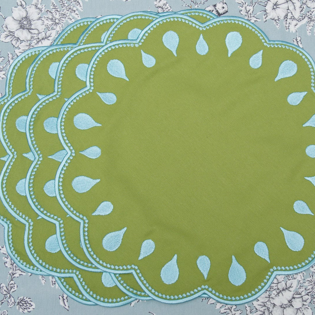 DROPLET GREEN ROUND FABRIC PLACEMAT (Set Of 4)