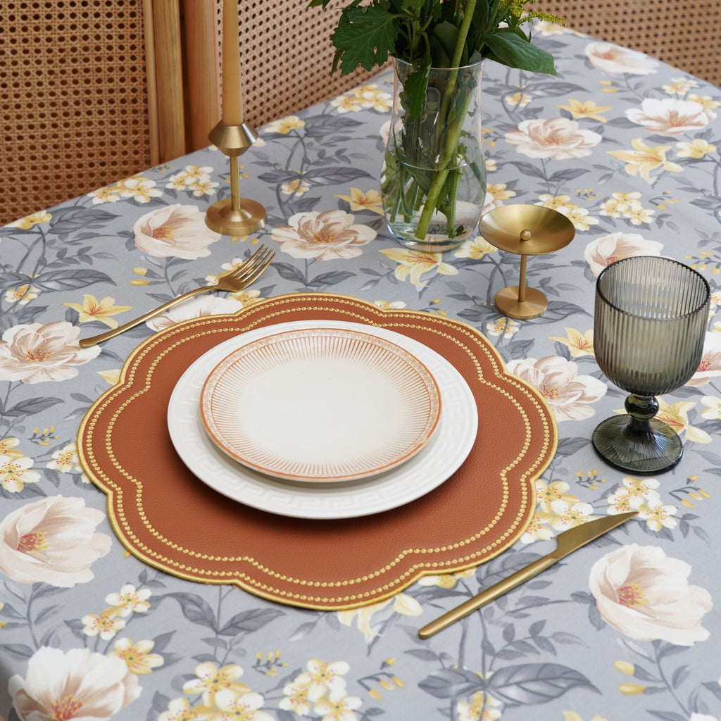 NURTURE BROWN GOLD SCALLOPED FAUX LEATHER PLACEMAT (Set Of 4)