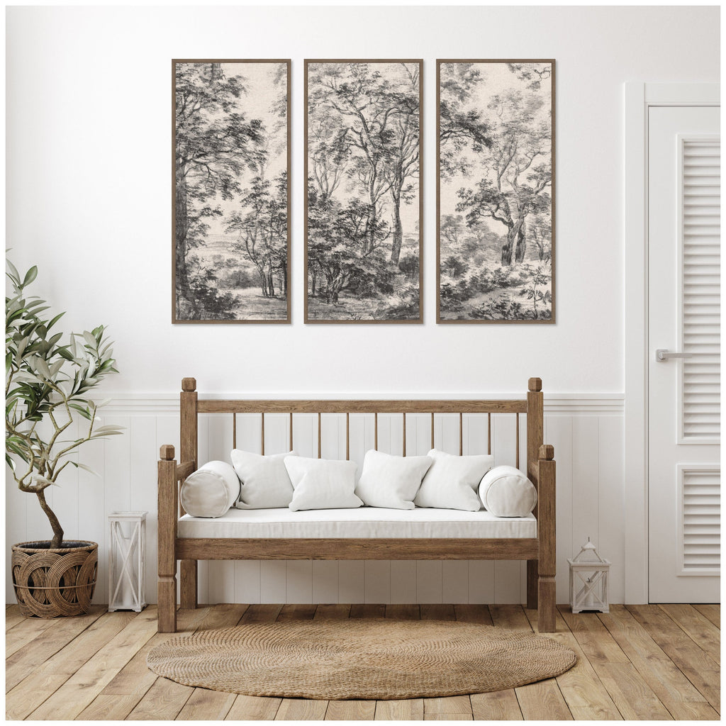 Wooded 1648 Antonie Waterloo Linen Panel 3 Piece Framed Canvas Wall Art Set by Nostalgia Prints