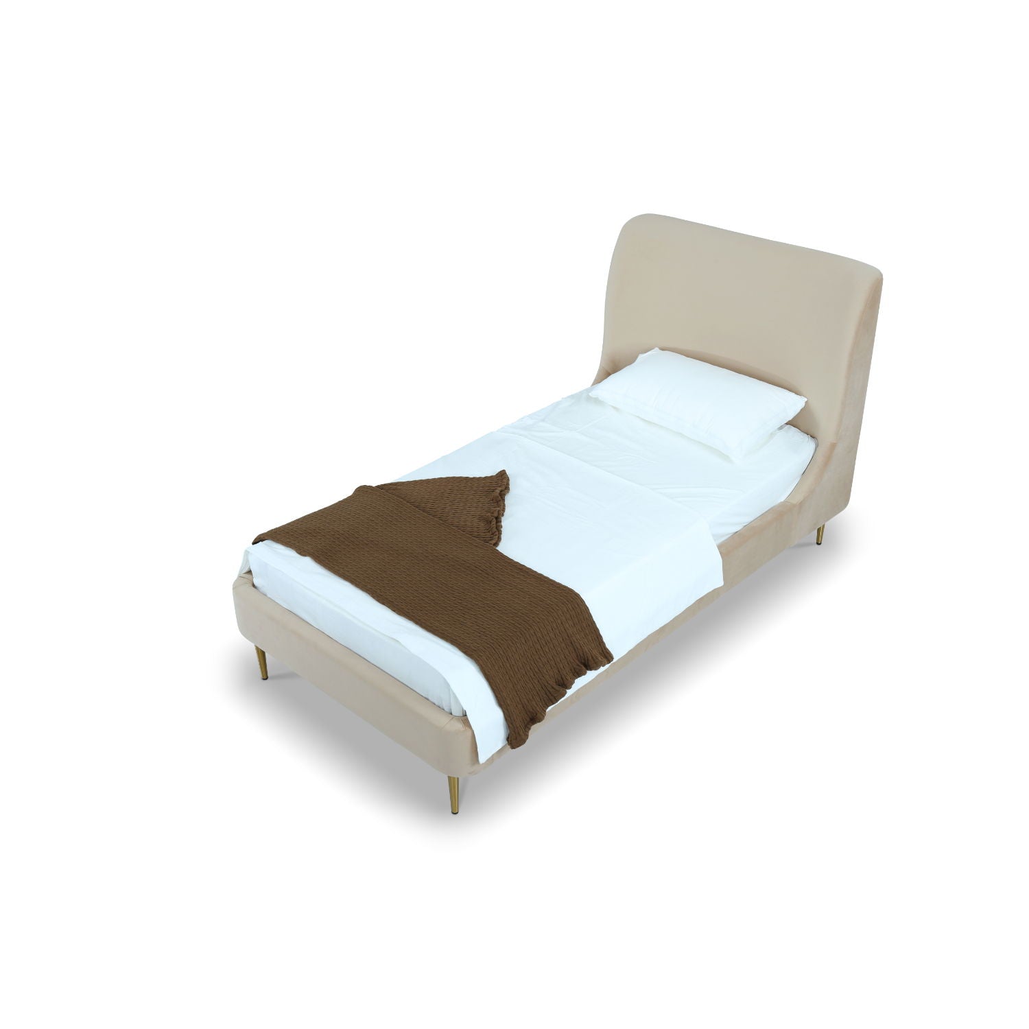 Mid-Century Modern Upholstered Bed With Curved Headboard