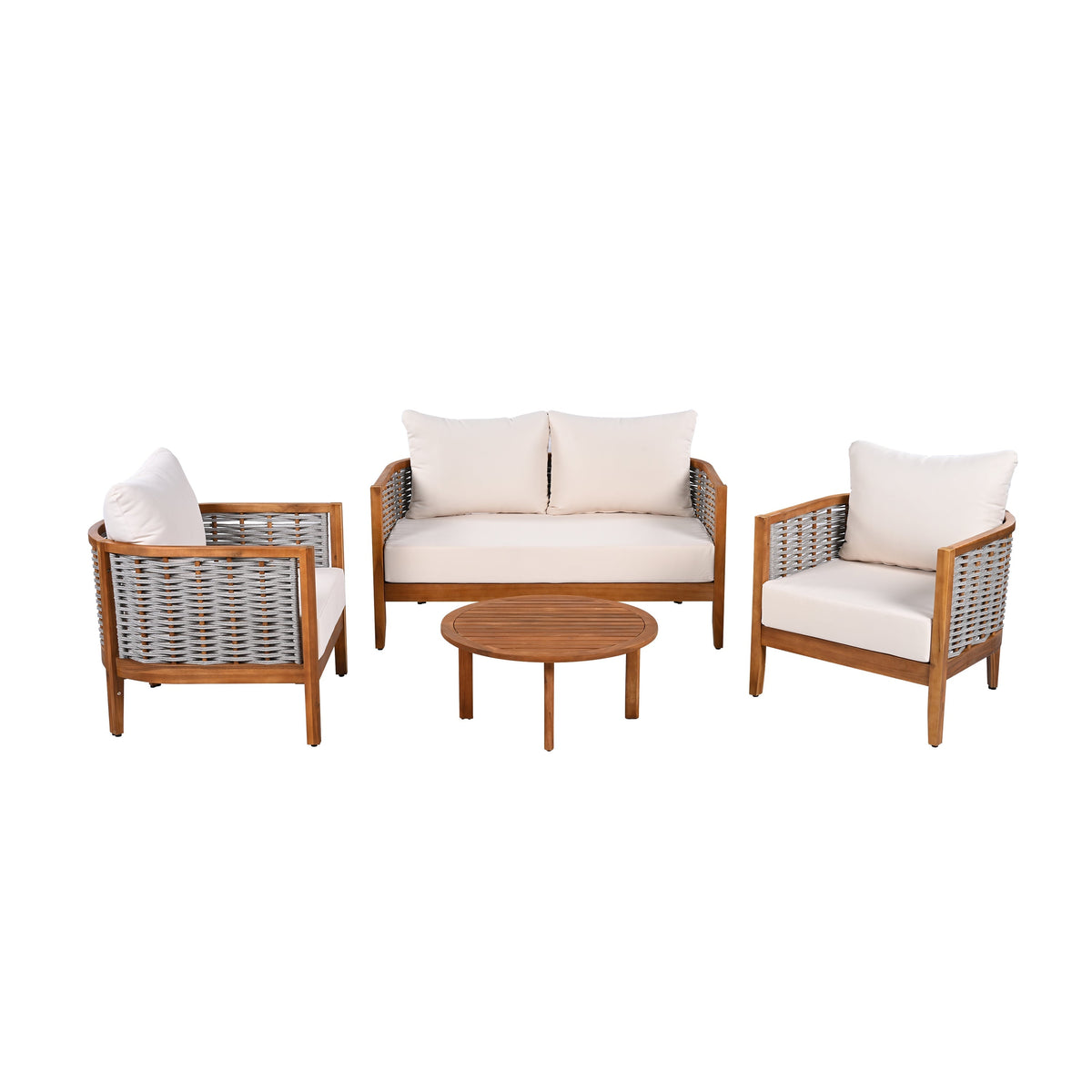 Woven Rope Outdoor Lounge Set — Beige, 4 Seats