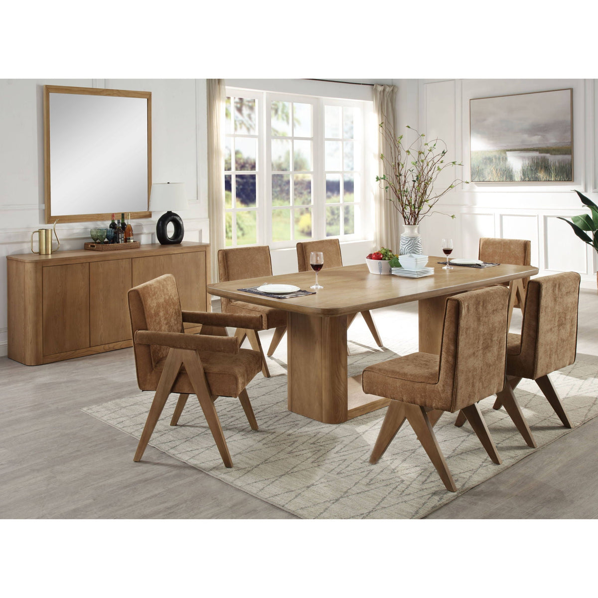 Oak Pedestal Dining Set — 7 Piece