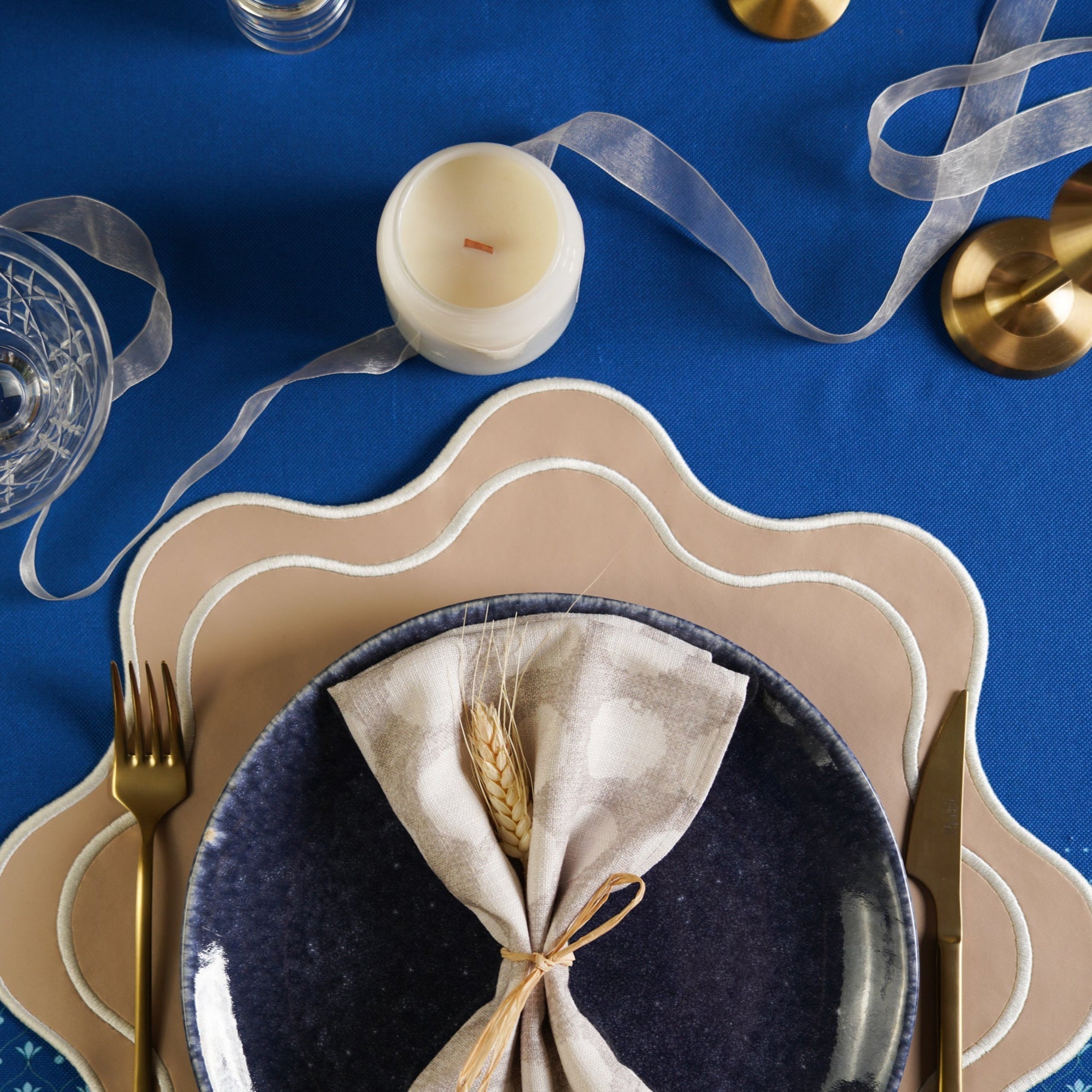 HAVEN BEIGE WAVY EDGE FAUX LEATHER PLACEMAT (Set Of 4)