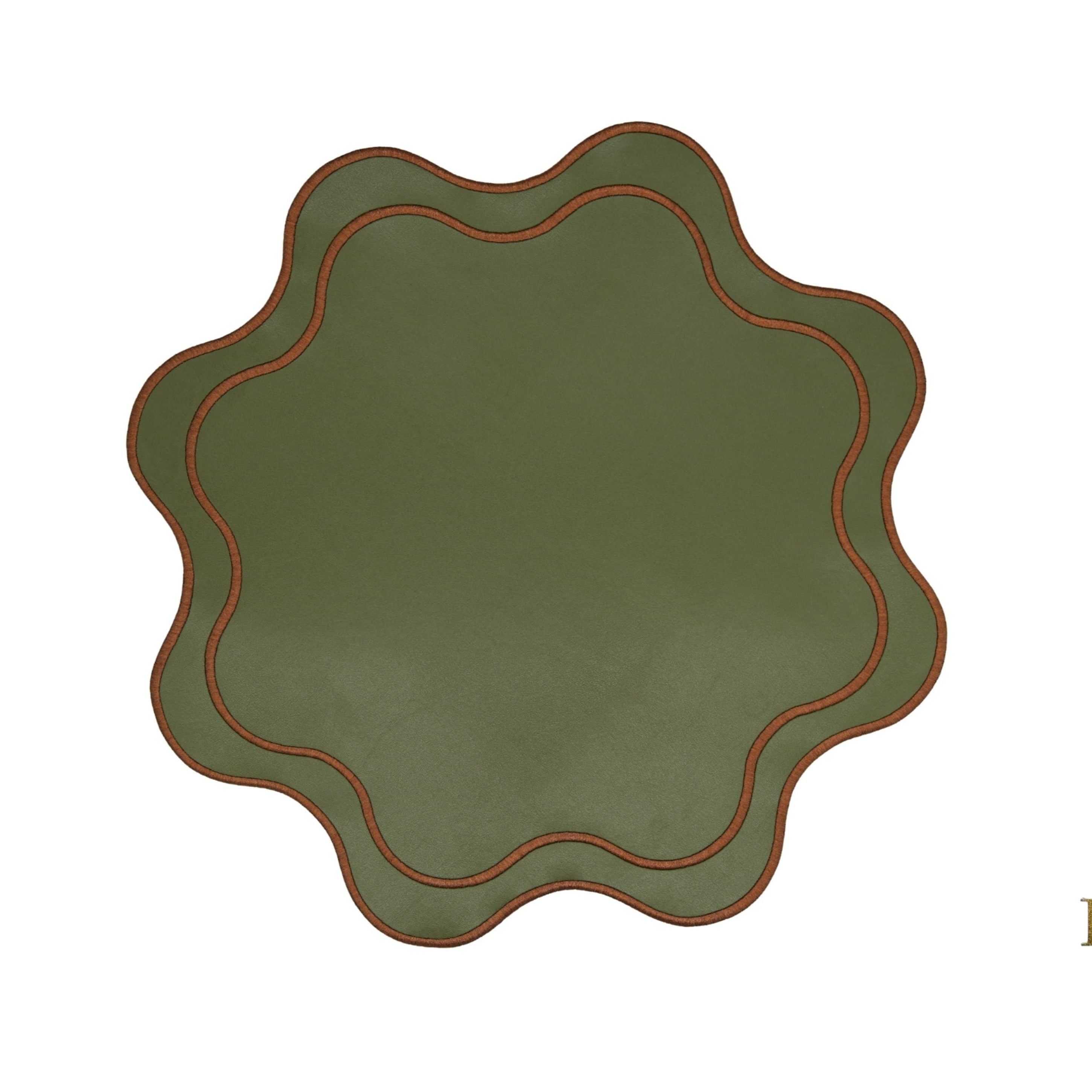 HAVEN DARK GREEN BROWN TRIM WAVY EDGE FAUX LEATHER PLACEMAT (Set Of 4)