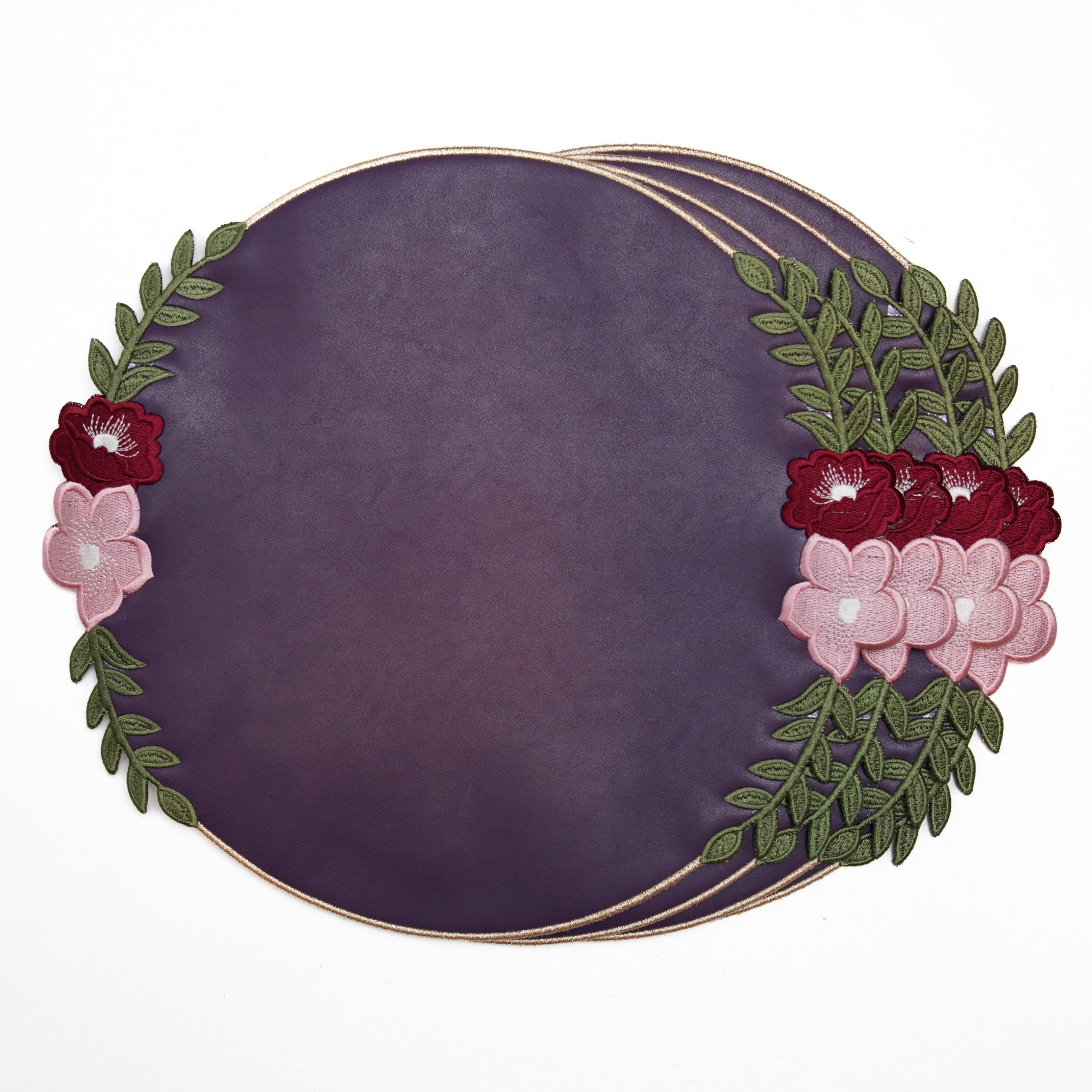 JASMINE PURPLE ORANGE ROUND FAUX LEATHER PLACEMAT (Set Of 4)