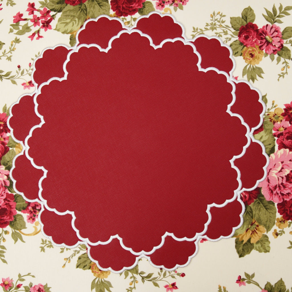 TIMELESS RED SCALLOPED FAUX LEATHER PLACEMAT (Set Of 4)