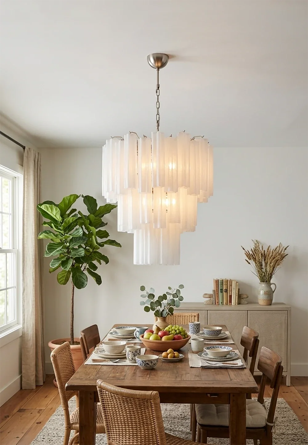 Elegant White Murano Glass Tube Chandelier