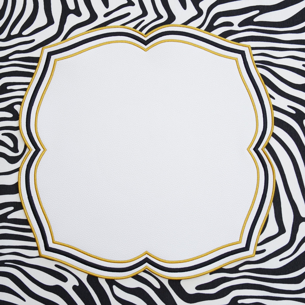 ZEAL WHITE BLACK & GOLD FAUX LEATHER PLACEMAT (Set Of 4)